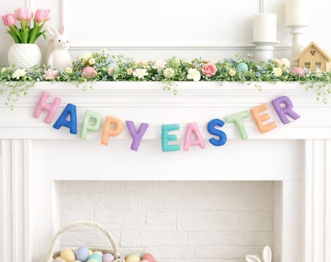 Happy Easter Felt Banner | Happy Easter Garland | Easter Decorations ...