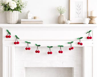 Guirnalda de cerezas de fieltro / Decoración ecológica 100 % lana
