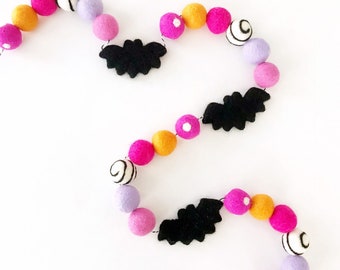 Halloween Felt Ball Garland with Felt Bats