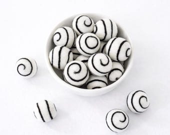 Black Swirl Felt Balls | Bulk Felt Balls | Wool Felt Balls | Striped Pom Pom Balls | Wholesale Felt Balls | Felt Ball Garland DIY