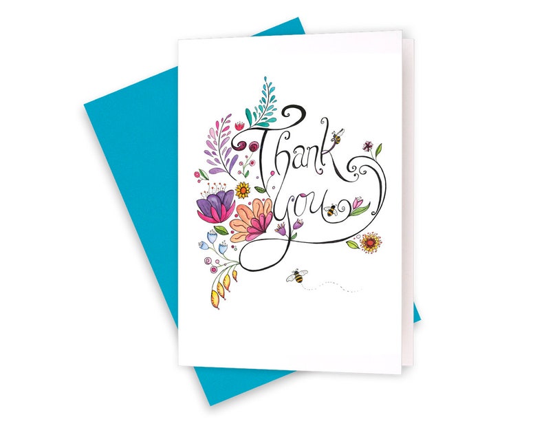 Floral Thank You Greeting Card Etsy