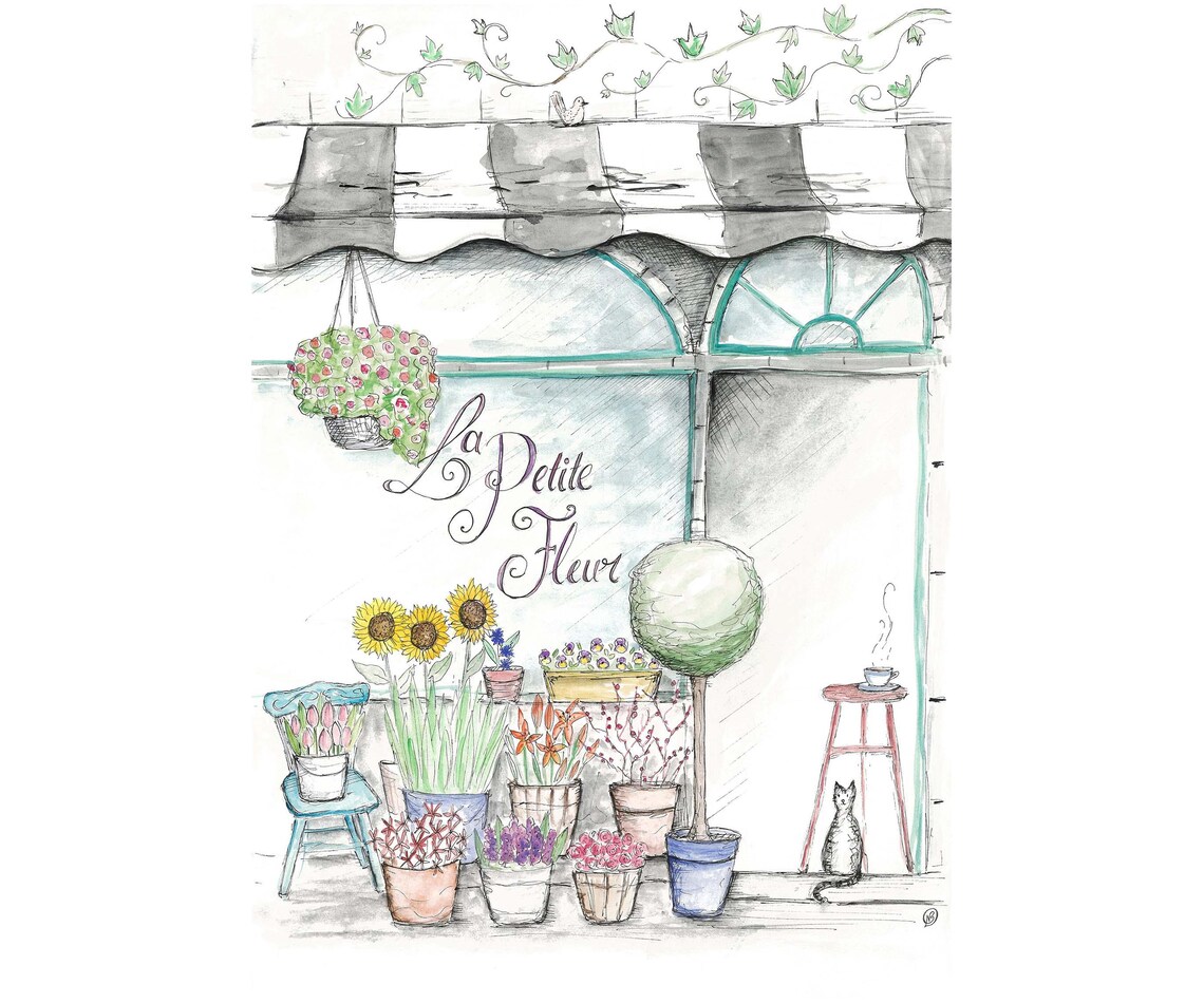 La Petite Fleur Flower Shop Greeting Card Frenchthemed Etsy
