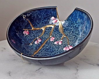 Kintsugi Bowl Céramique japonaise avec fleurs peintes à la main