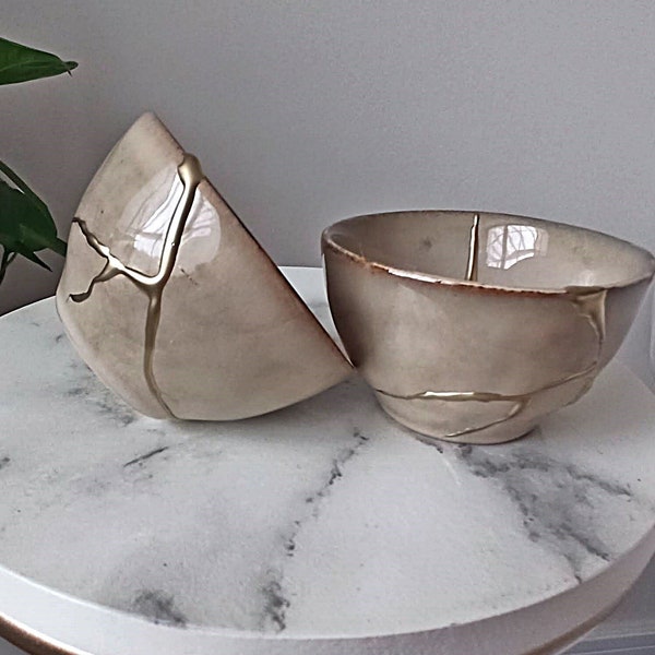 TWO KINTSUGI BOWLS, Kintsugi Bowl, Broken and Repaired Japanese Ceramic, Vase, Pottery, Mug, Art, Gift