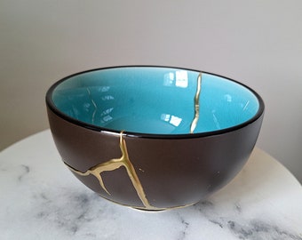 Kintsugi bowl. Japanese ceramics Collection "TURQUOISE". 148