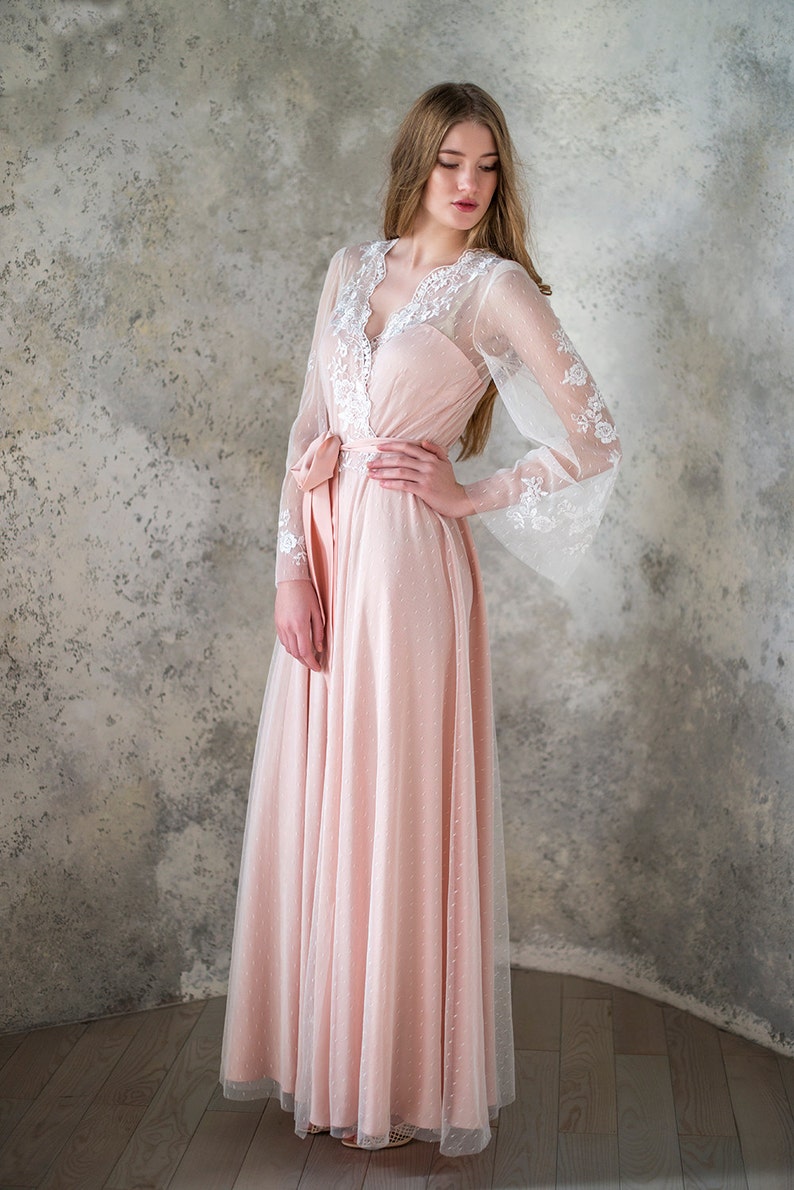 Blush bridal robe // bridal robe // tulle robe // satin robe Etsy