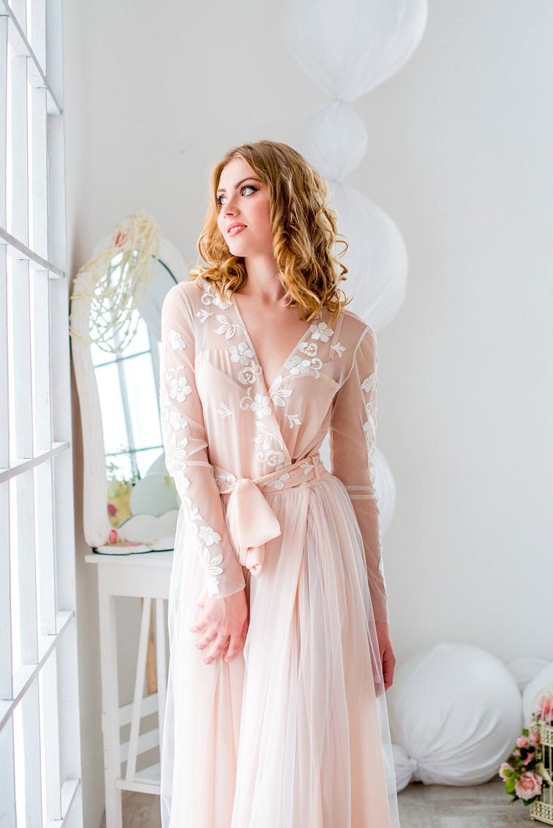 Bridal robe bride robe blush robe lace brial robewedding Etsy