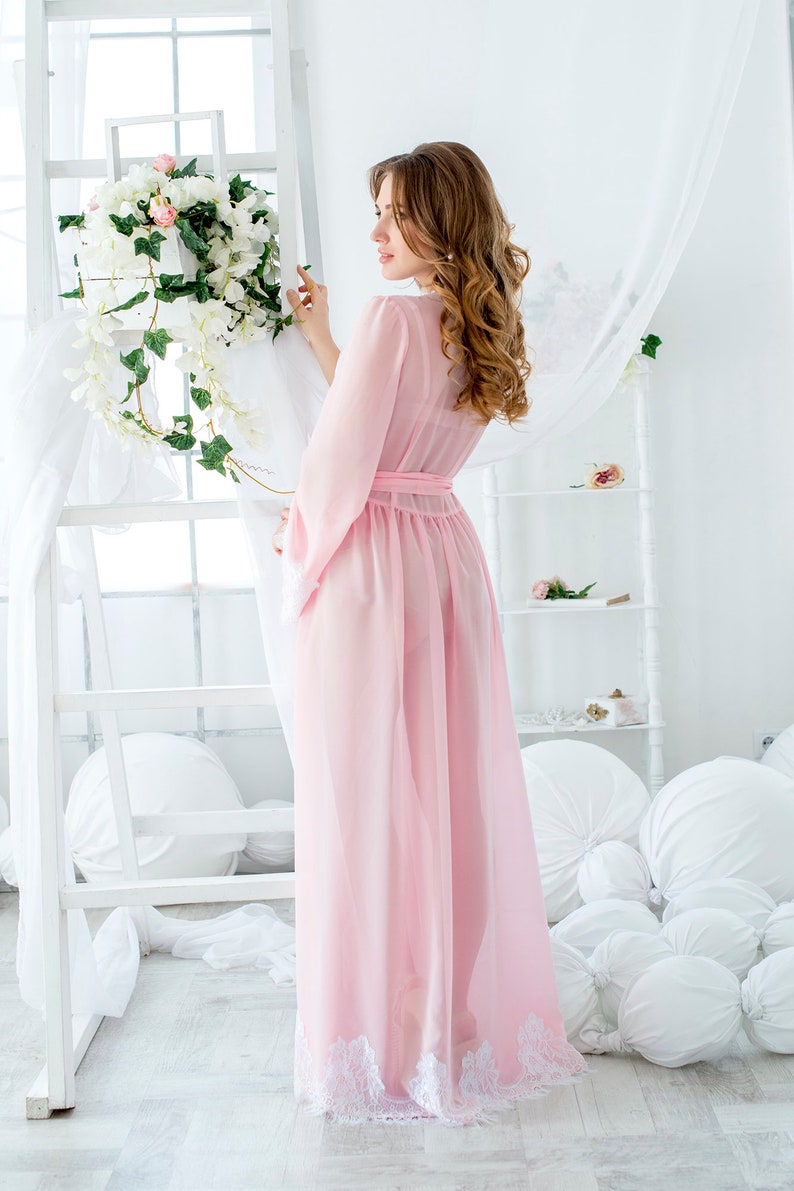chiffon robe with fur trim