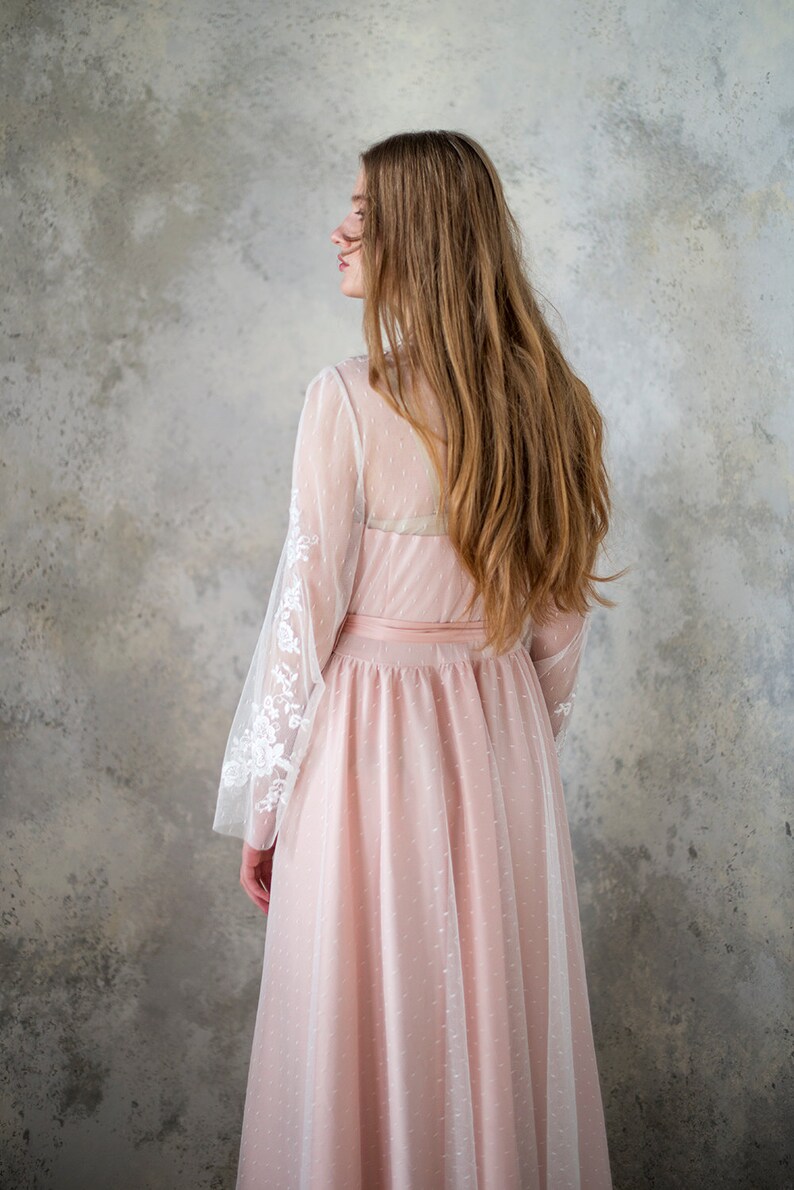 Blush bridal robe // bridal robe // tulle robe // satin robe Etsy