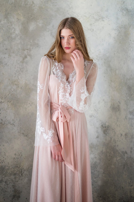 Blush bridal robe // bridal robe // tulle robe // satin robe Etsy
