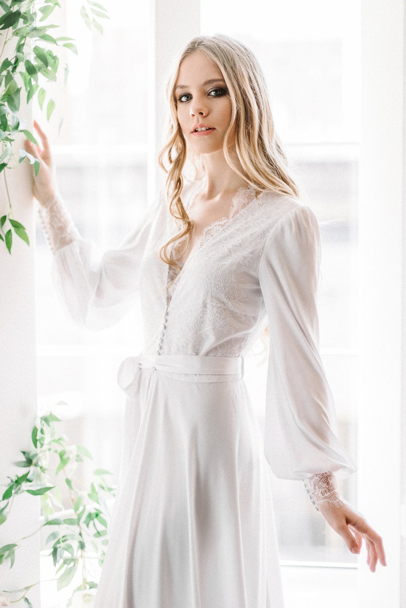 Long bridal robe /womans robe /white satin wedding robe / | Etsy