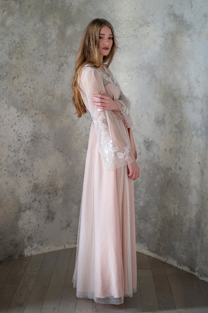 Blush bridal robe // bridal robe // tulle robe // satin robe Etsy