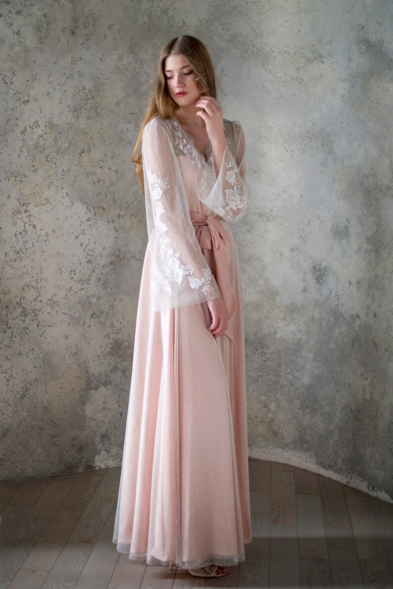 Blush bridal robe // bridal robe // tulle robe // satin robe Etsy