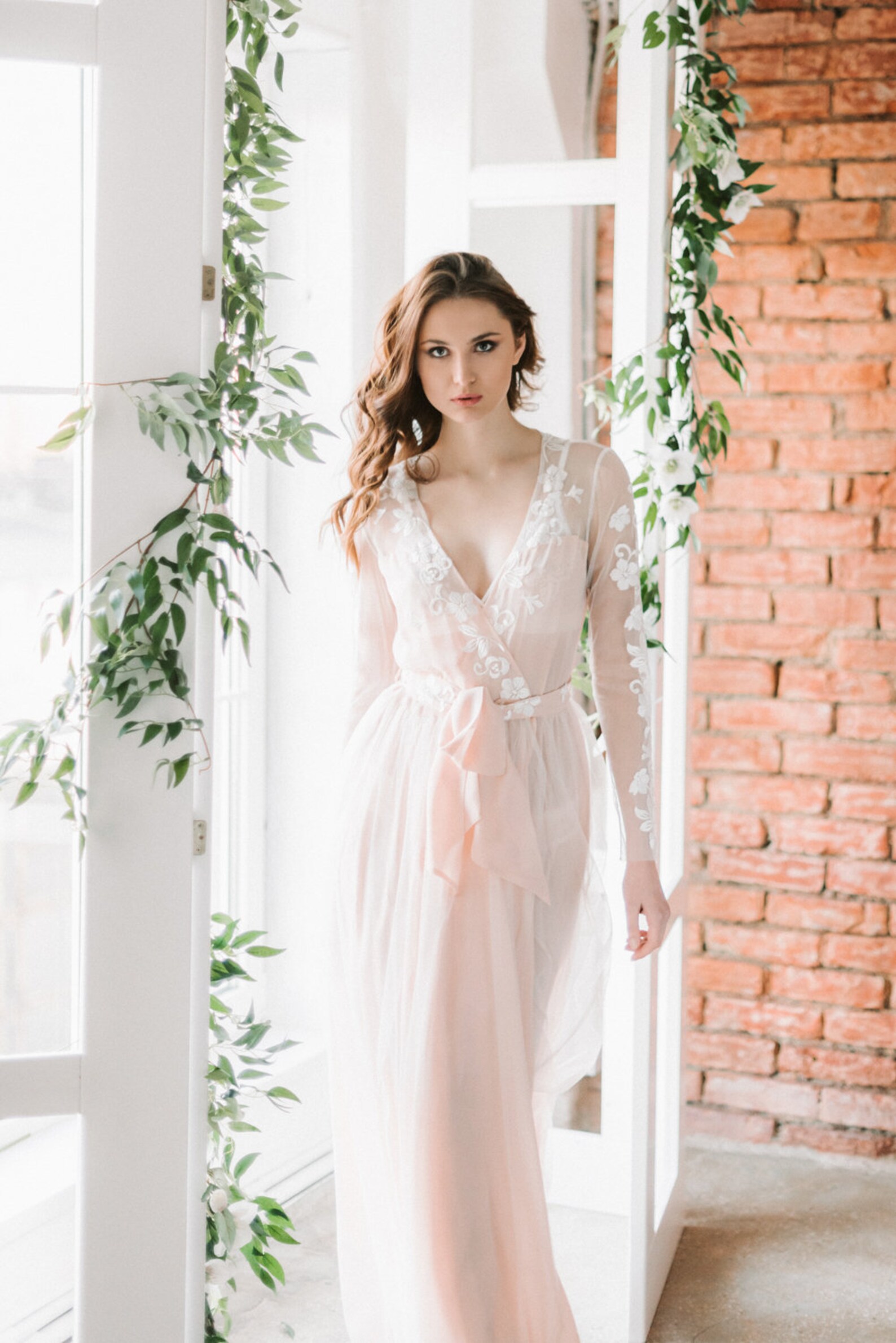 Long bridal robe blush chiffon ivory tulle bridal robe with Etsy