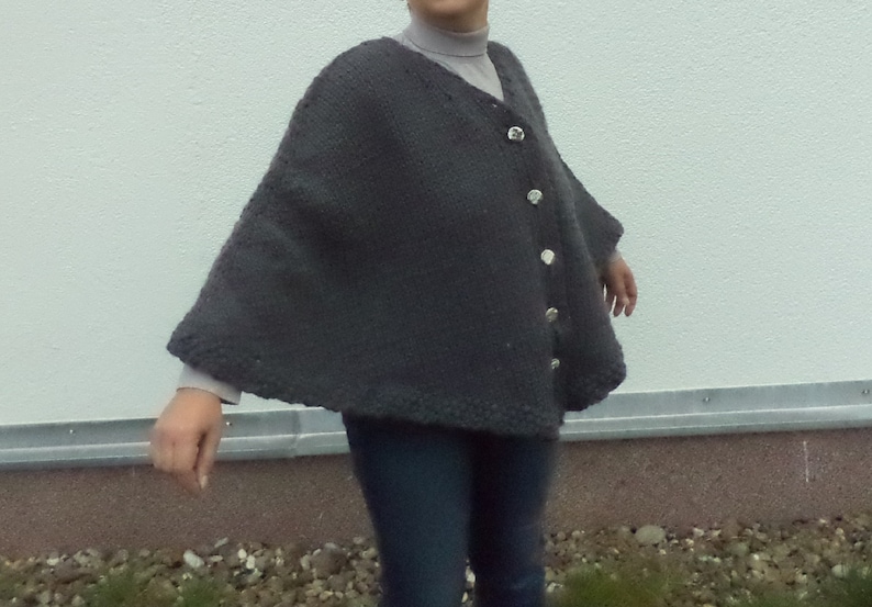 Knitted poncho with buttons pure wool hand knitted cape wool hand knitted