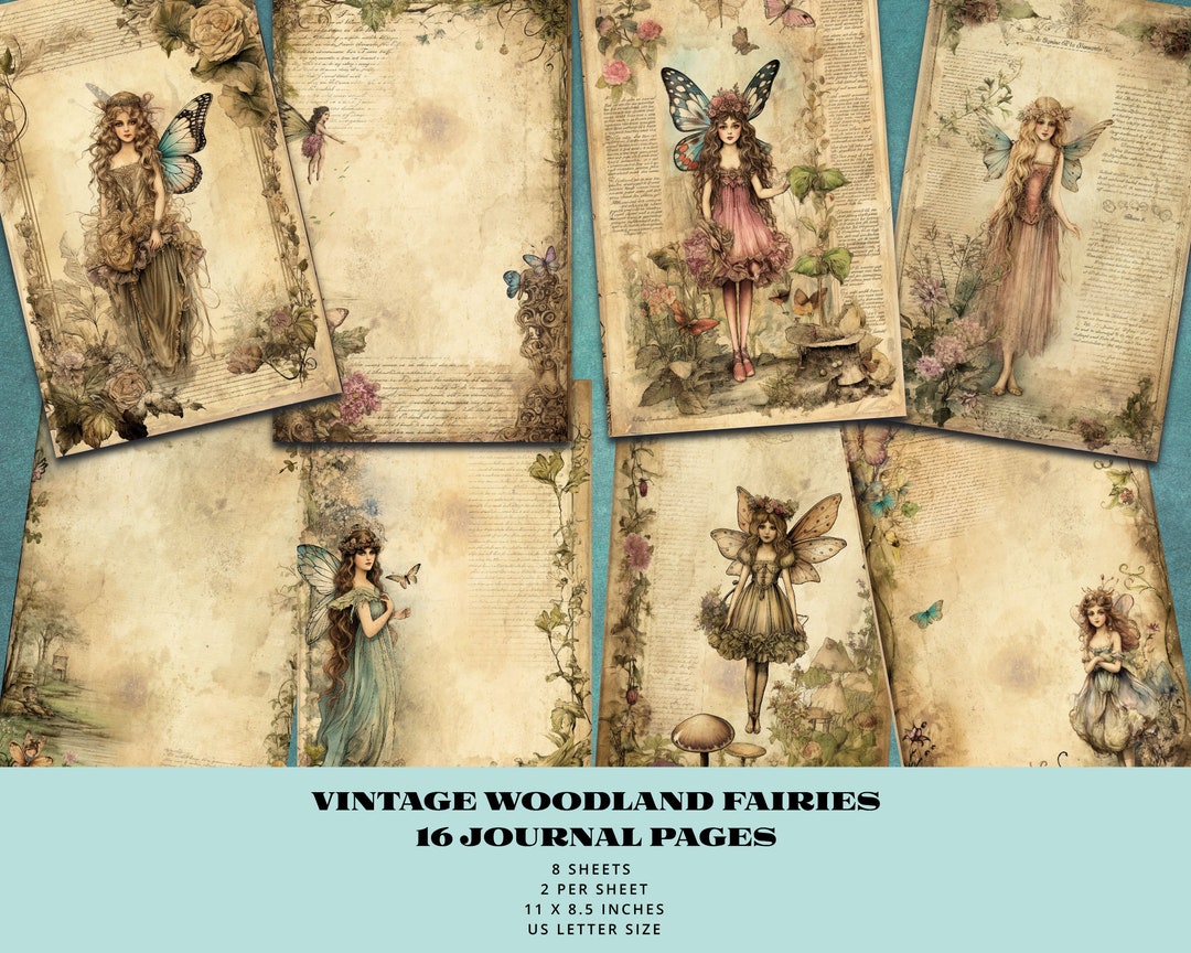 Vintage Woodland Fairies Junk Journal Pages, Journal Papers, Journal ...