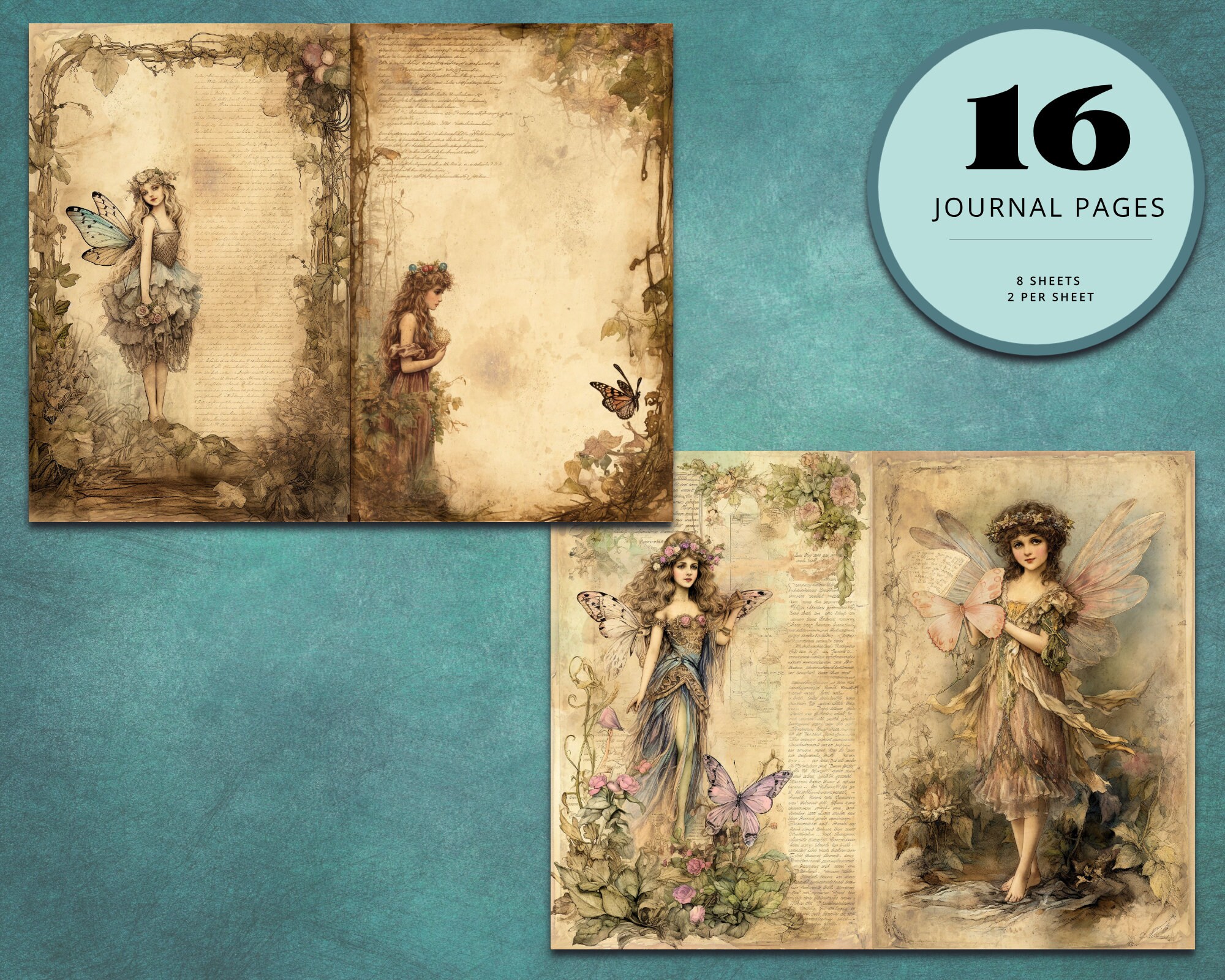 Vintage Woodland Fairies Junk Journal Pages, Journal Papers, Journal ...