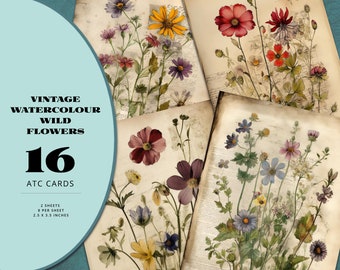 Vintage Wildflowers ATC Cards, Floral Journaling Cards, Printable ...