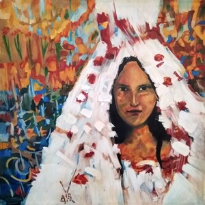 Bride Expressionist Portrait, Original Large acrylic Painting on Canvas
