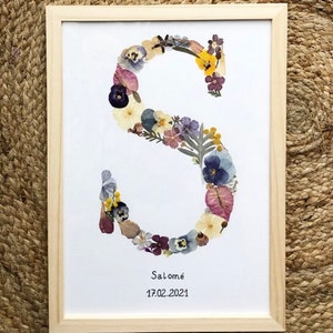 Personalized frame with initial made from dried and pressed flowers