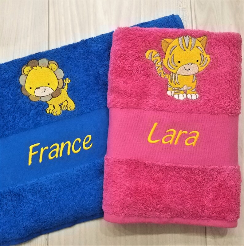 Personalized Bath Towel JUNGLE ANIMALS Embroidery Gift Etsy