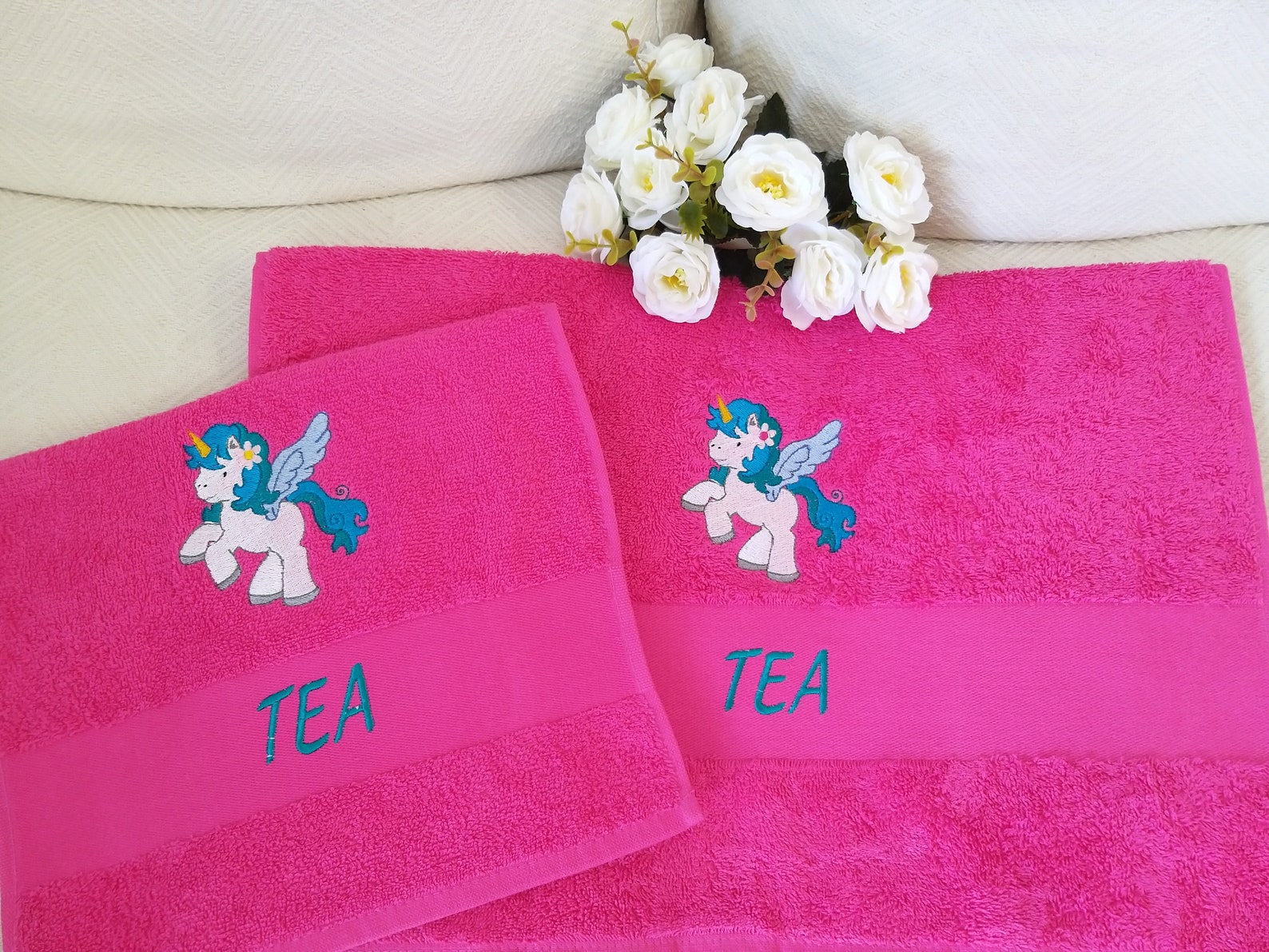 Personalized Bath Towel UNICORNS Embroidery Gift Etsy