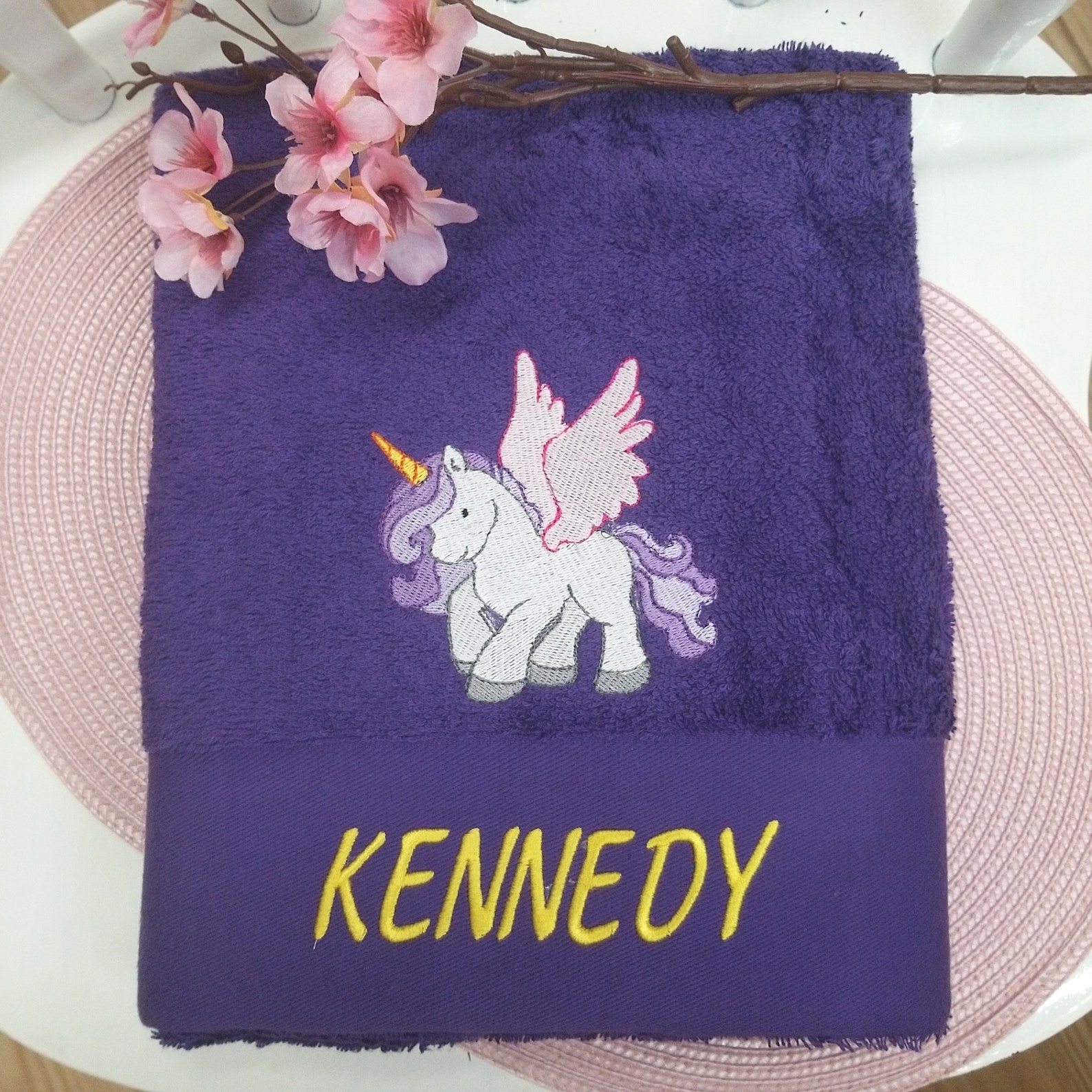 Personalized Bath Towel UNICORNS Embroidery Gift Etsy