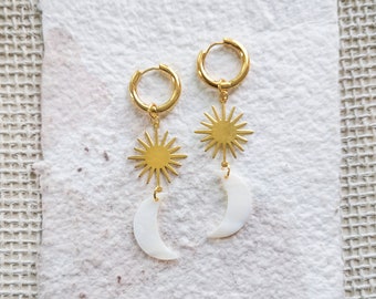 Pendientes luna, sol, AMANECER, pendientes boho