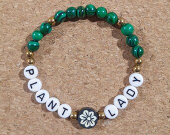 Pulsera de letras, PLANT LADY, plant lover, botanical