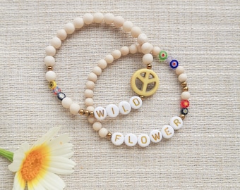 pulsera de letras, WILDFLOWER, libre, free soul