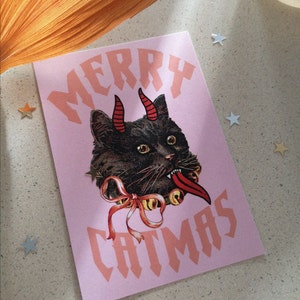 Saudação de Natal, saudação de gato, Natal, MERRY CATMAS, cartão postal de Natal.