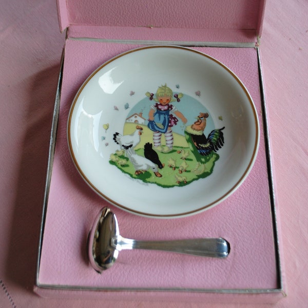 Coffret assiette et cuillere en argent 1950