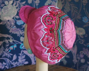 Christian Lacroix embroidered pink silk cap