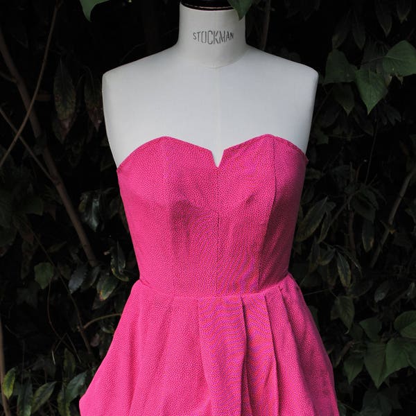 Robe bouffante rose à pois noirs 1980 -Taille:36