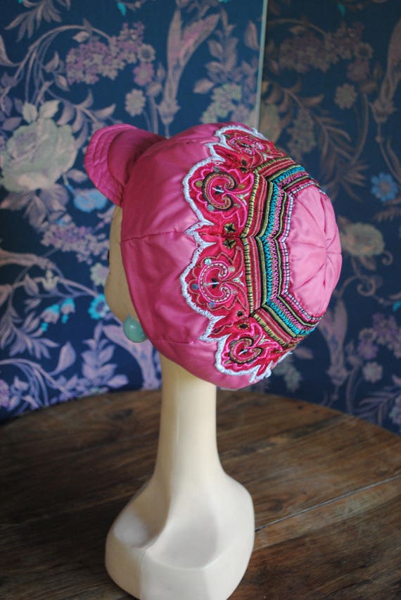Cap embroidered pink silk Christian Lacroix