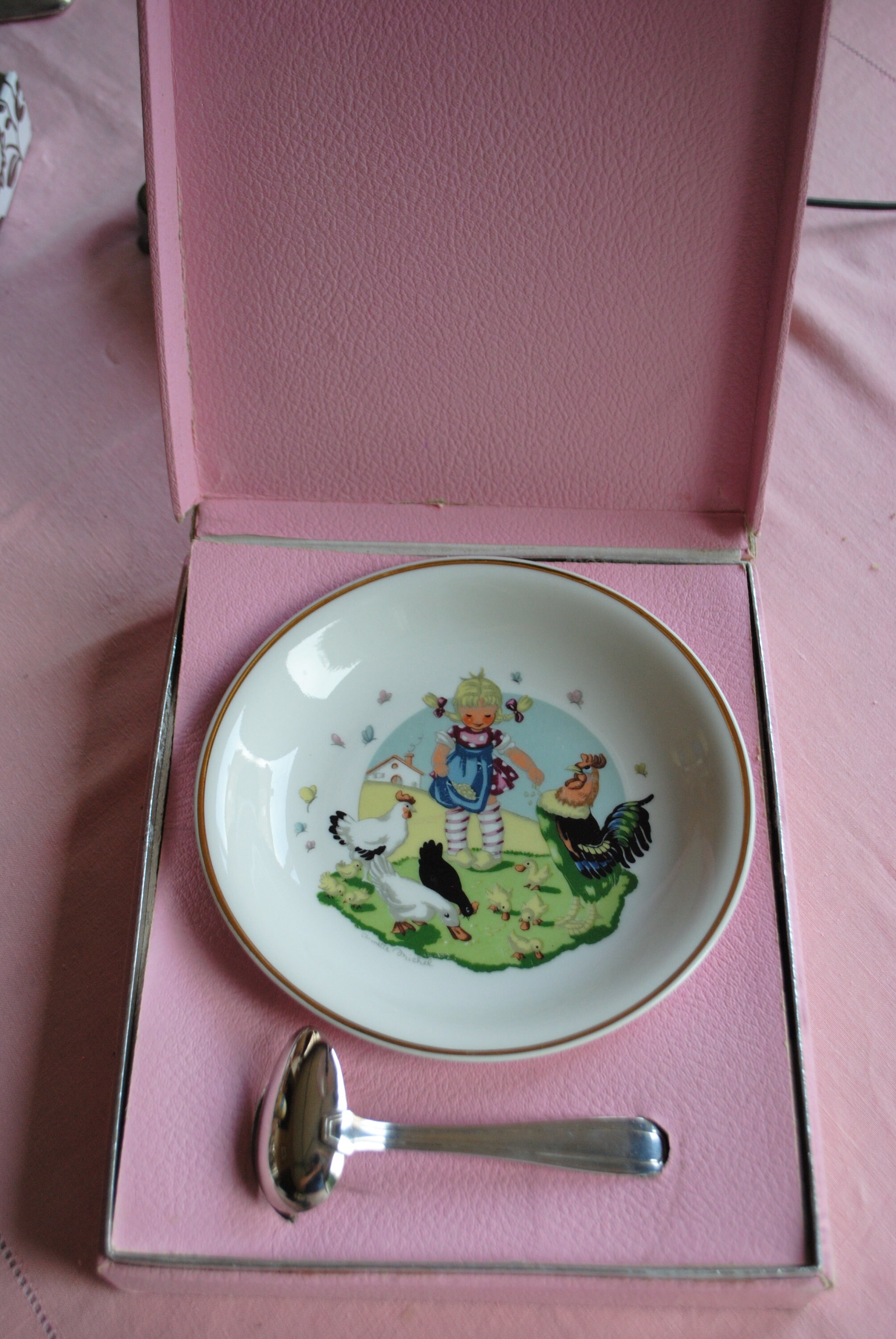 Coffret Assiette et Cuillere en Argent 1950
