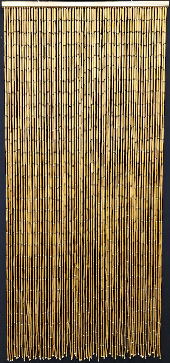 Dense Natural Bamboo Beaded Curtain: 5400 Large Diameter Beads, High Durability, Hanging Hardware included