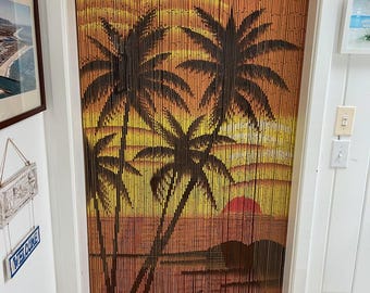 Tropical Sunset Beaded Curtain Hand Made/Painted: Doorway Wall Window Room Divider +hanging hardware