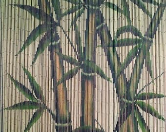 Tropical Bamboo Stalks Beaded Curtain HandMade/Painted: Doorway Wall Window Room Divider +hanging hardware