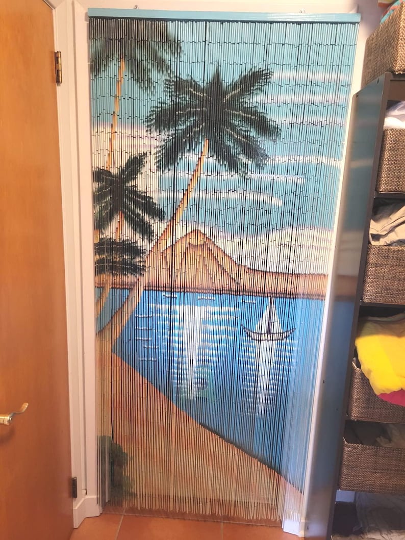 Waikiki Bamboo Beaded Curtain Handmade/Painted: Doorway Wall Window Room Divider +hanging hardware image 3