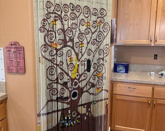 Tree of Life Beaded Curtain HandMade/Painted: Doorway Wall Window Room Divider +hanging hardware