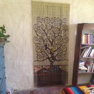 Tree of Life Beaded Curtain: Hand-Painted Bamboo Doorway Divider