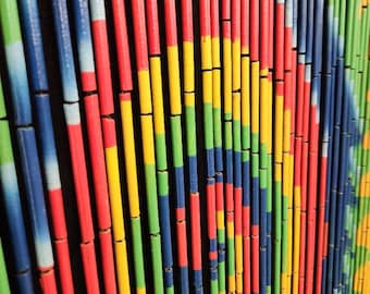 Tie Dye Bamboo Beaded Curtain HandMade/Painted: Doorway Wall Window Room Divider +hanging hardware