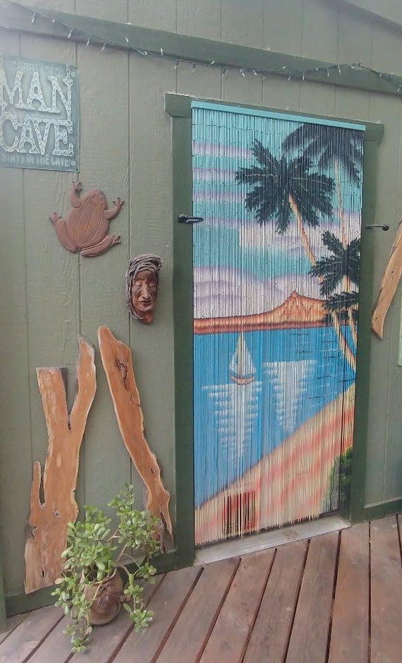 Waikiki Bamboo Beaded Curtain Handmade/Painted: Doorway Wall Window Room Divider +hanging hardware