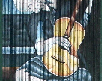 Picasso Guitarist Beaded Curtain HandMade/Painted: Doorway Wall Window Room Divider +hanging hardware