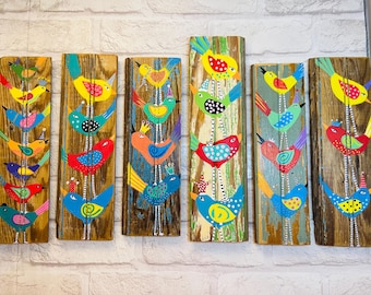 Handpainted Birds of Paradise on Old Wood Art