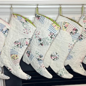 Handmade Cowboy Boot Christmas Stocking out of Vintage Quilt Pieces