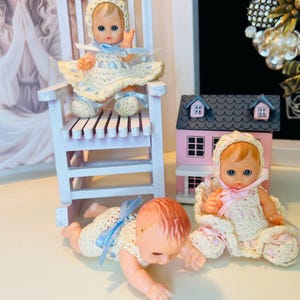 3 Inch Vintage Dolls with Handmade Crocheted Clothes and Dresses