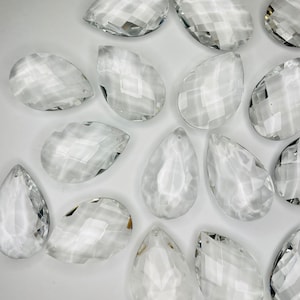 Vintage Clear Glass 2 x 1 1/2 inch Teardrop Chandelier Crystal Prism, Almond Crystal, Wedding Bridal Decor