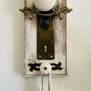 Angel Coat Hook from Vintage Knobs, Door Plate and Drawer Pull on Old Wood Plaque for Hanging Your Stuff